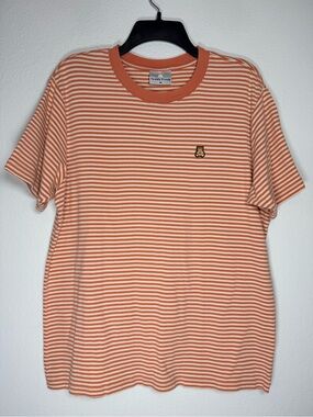 Teddy Fresh Men's Medium Striped T-Shirt Terracotta Cream Embroidered Bear Logo